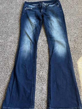 Vanity Dark Wash Flare Jeans with Faded Panels